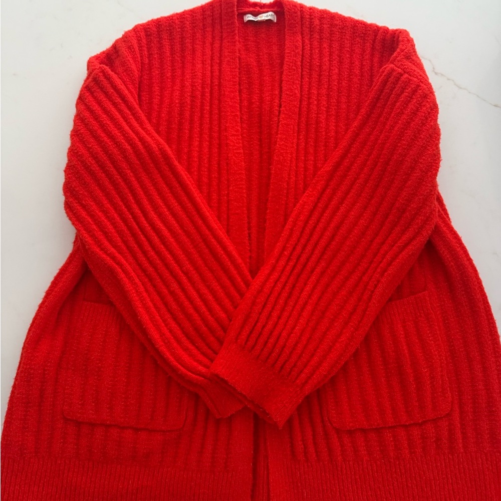 Oversized Vibrant Orange-Red Ribbed Cardigan - Picture 2 of 4